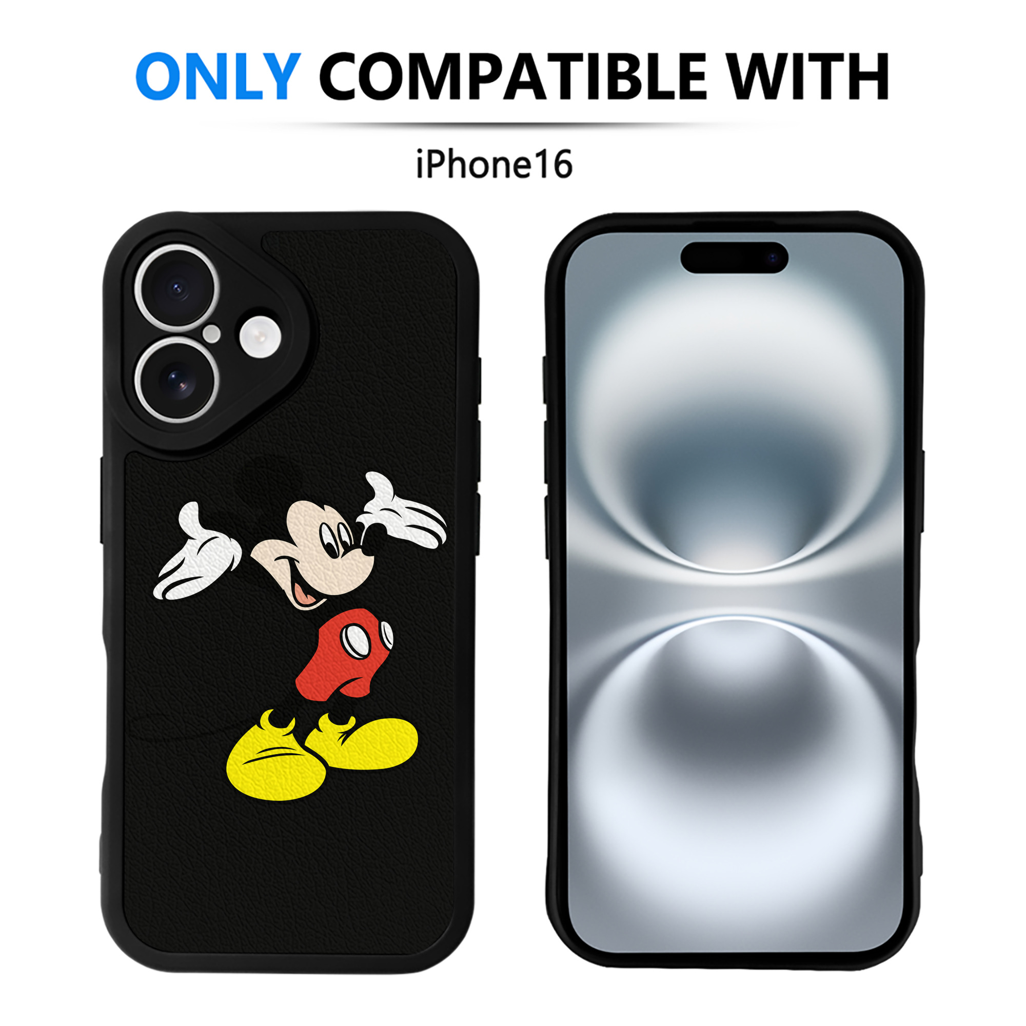 （画像用） ミッキーマウス Mickey Mouse 【iPhone 16シリーズ対応】シリコンスマホケース（レザー調） 材質：シリコン